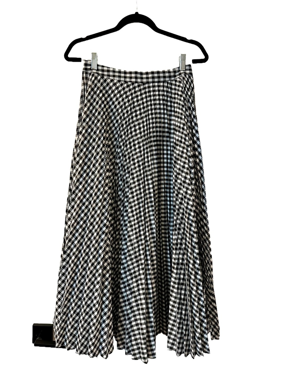 Black and White Gingham Pleated Midi Skirt